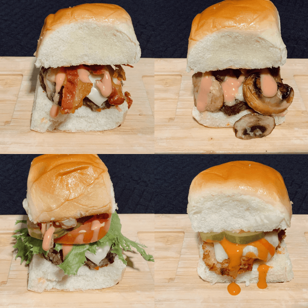 "How do you like your slider . . . with bacon, mushroom, a double, or maybe vegan?